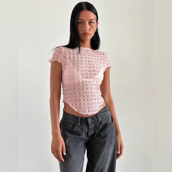 Motel Rocks Tops - Motel Rocks textured mesh blush pink